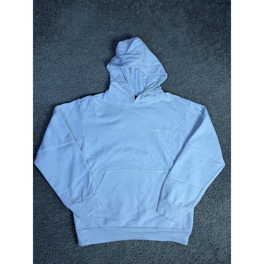 Talentless Hoodie Mens S White Pullover Hooded Pockets Lined Heavyweight